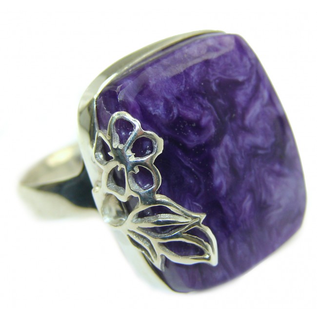 Perfect Charoite .925 Sterling Silver handmade Ring s. 8 adjustable