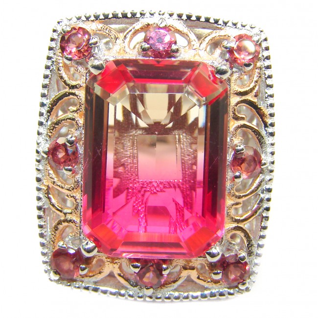 Huge Top Quality Volcanic Pink Tourmaline color Topaz .925 Sterling Silver handcrafted Ring s. 9 1/4