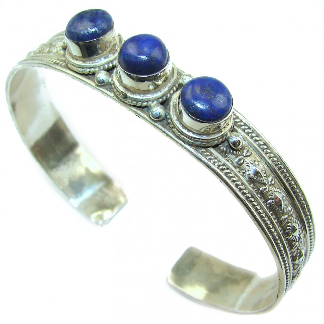 Blue Waves Lapis Lazuli Oxidized Sterling Silver handcrafted Bracelet / Cuff