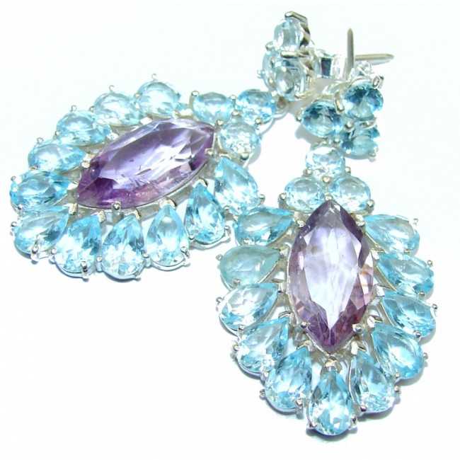 Authentic Amethyst Swiss Blue Topaz .925 Sterling Silver handmade earrings