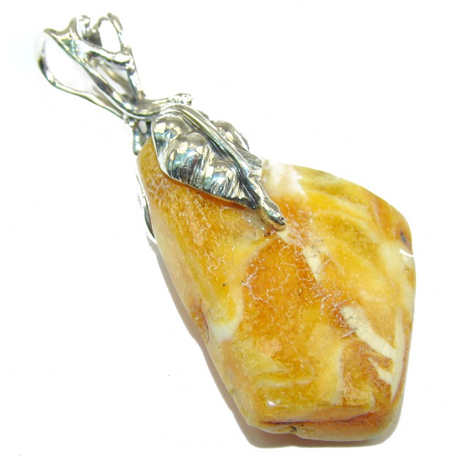Natural Baltic Butterscotch Amber 14K Gold over.925 Sterling Silver handmade Pendant