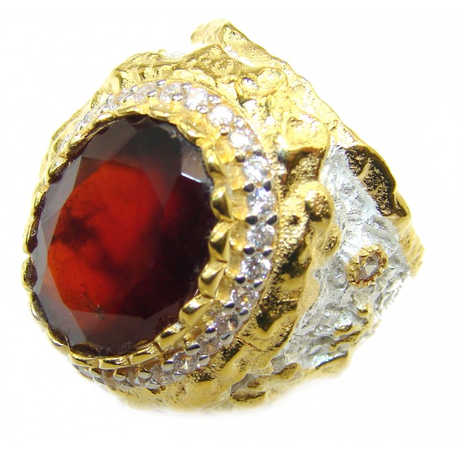 Royal Large genuine Ruby 18K Gold over .925 Sterling Silver Statement Italy made ring; s. 8