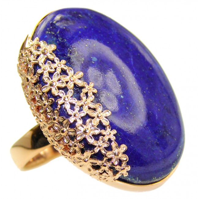 Natural Lapis Lazuli 18K Gold over .925 Sterling Silver handcrafted ring size 7 adjustable
