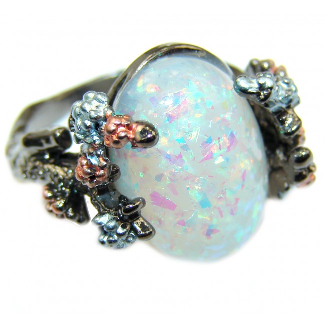 Large created Opal .925 Sterling Silver ring; s. 7 3/4