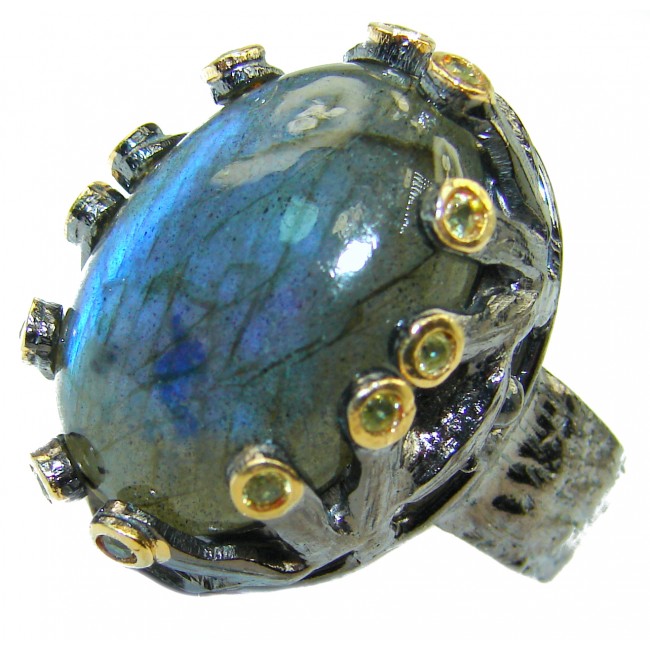 Regal Infinity Labradorite Gold over .925 Sterling Silverhandmade ring size 7
