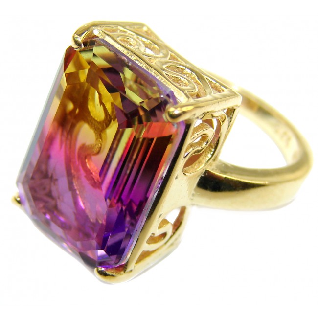 Genuine 25ct Ametrine 18K Gold over .925 Sterling Silver handcrafted ring; s. 6 3/4