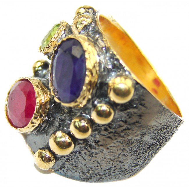 Large genuine Ruby 18K Gold over .925 Sterling Silver Statement Italy made ring; s. 6 1/4