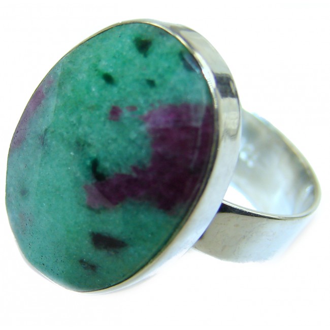 Ruby in Zoisite .925 Sterling Silver handmade Cocktail Ring s. 7 adjustable
