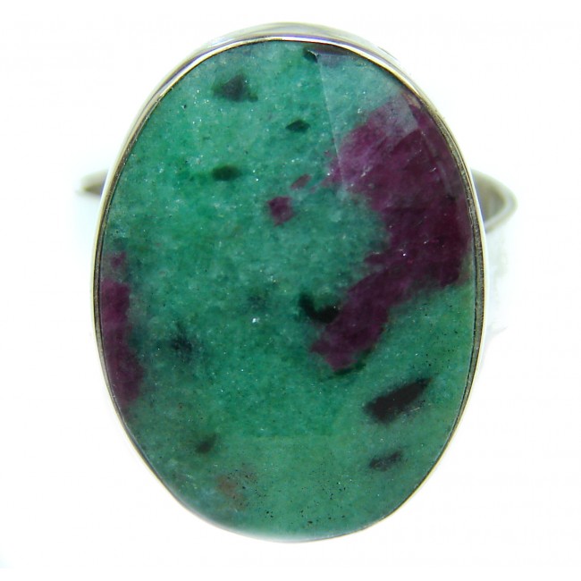 Ruby in Zoisite .925 Sterling Silver handmade Cocktail Ring s. 7 adjustable