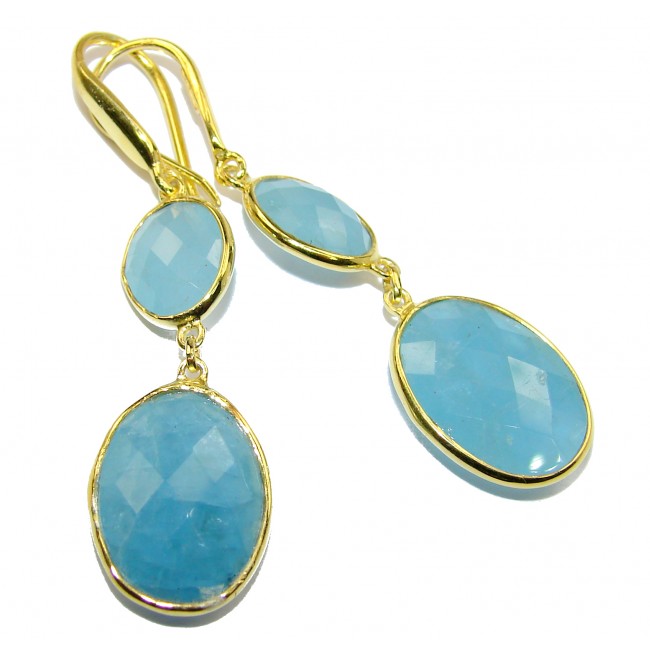 Fancy Style genuine Aquamarine 18K Gold over .925 Sterling Silver handmade earrings