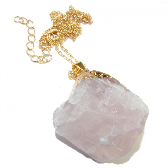 20 inches genuine Rough Rose Quartz Gold over .925 Sterling Silver handmade Necklace