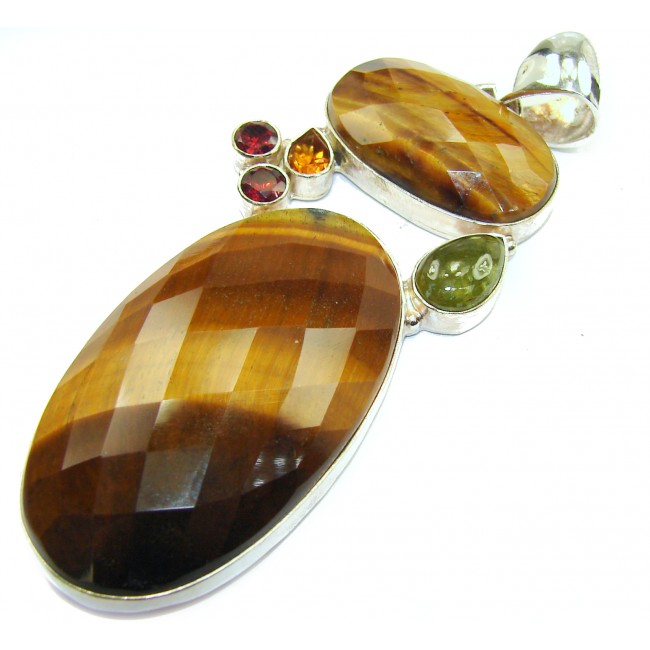 Incredible quality faceted Golden Tigers Eye .925 Sterling Silver handmade Pendant