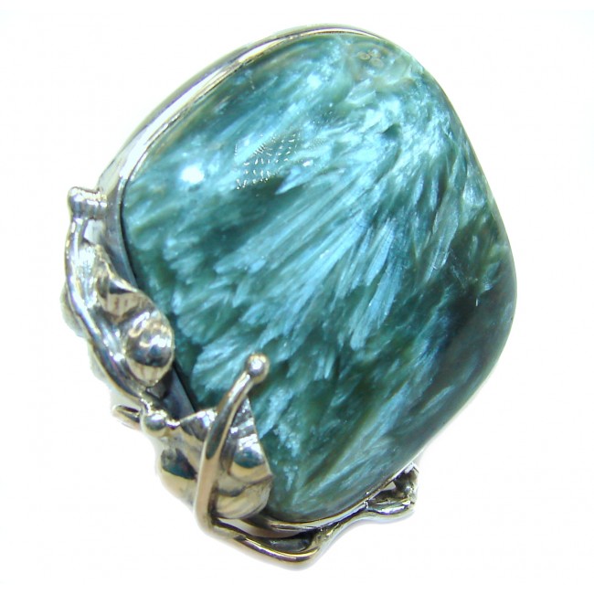 Great quality Russian Seraphinite .925 Sterling Silver handcrafted Ring size 8 adjustable