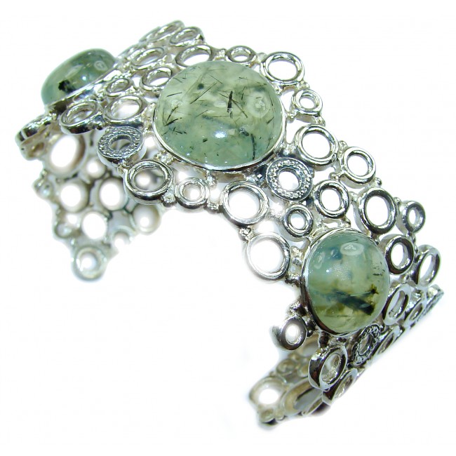 Great Design Genuine Moss Prehnite .925 Sterling Silver handcrafted Bracelet / Cuff