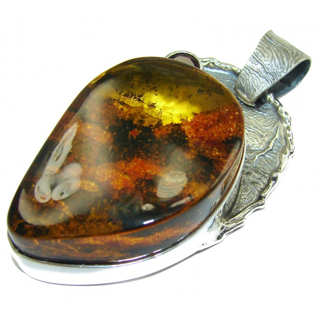 LARGE Natural Baltic Amber oxidized .925 Sterling Silver handmade Pendant