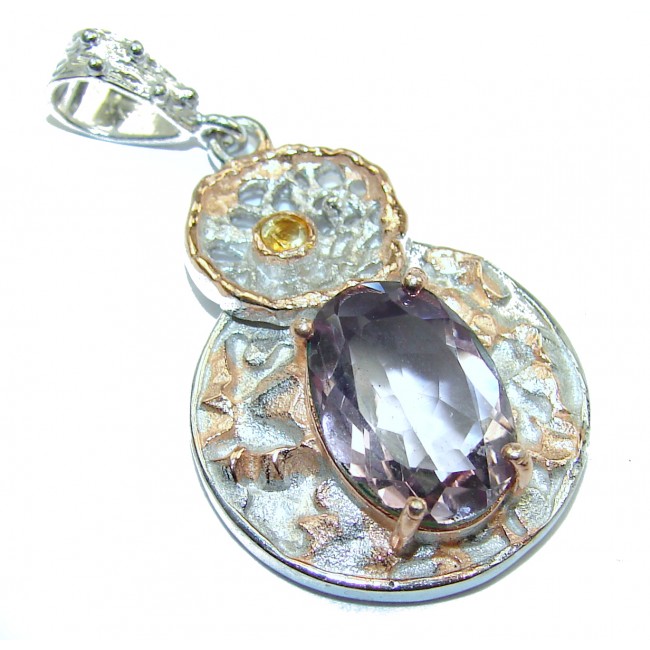 Perfect Green Amethyst Rose Gold over .925 Sterling Silver handmade pendant