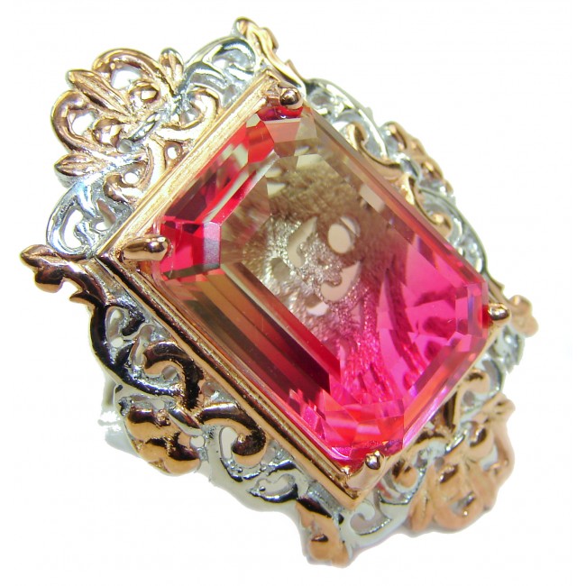 Huge Top Quality Volcanic Pink Tourmaline color Topaz .925 Sterling Silver handcrafted Ring s. 6 3/4