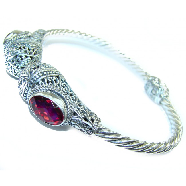 Bali Made Pink Raspberry Topaz .925 Sterling Silver handcrafted Bracelet / Cuff