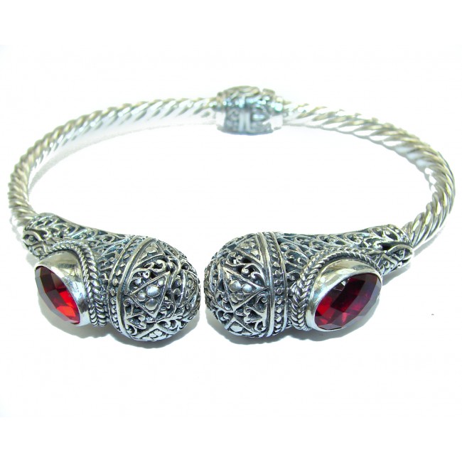 Bali Made Pink Raspberry Topaz .925 Sterling Silver handcrafted Bracelet / Cuff