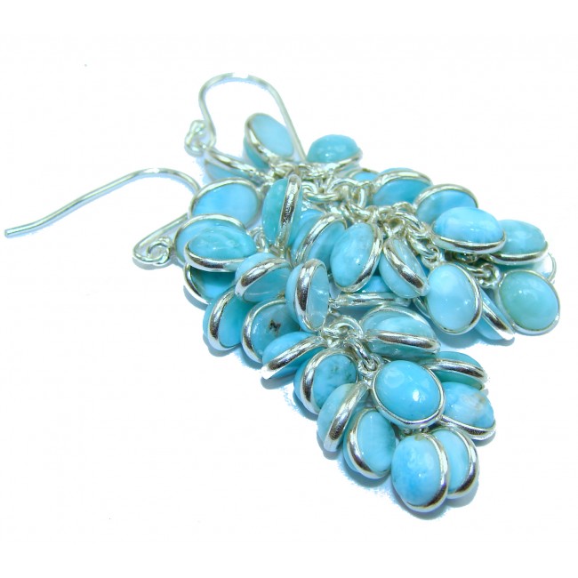 Bold Precious genuine Blue Larimar .925 Sterling Silver handmade cha- cha earrings