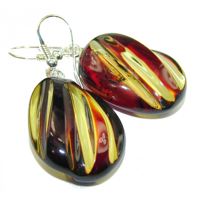 Exclusive Carved Balitic Amber .925 Sterling Silver handmade Earrings