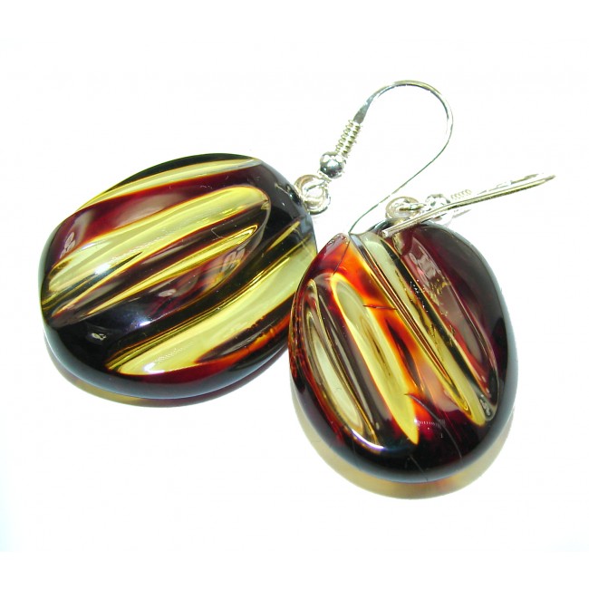 Exclusive Carved Balitic Amber .925 Sterling Silver handmade Earrings
