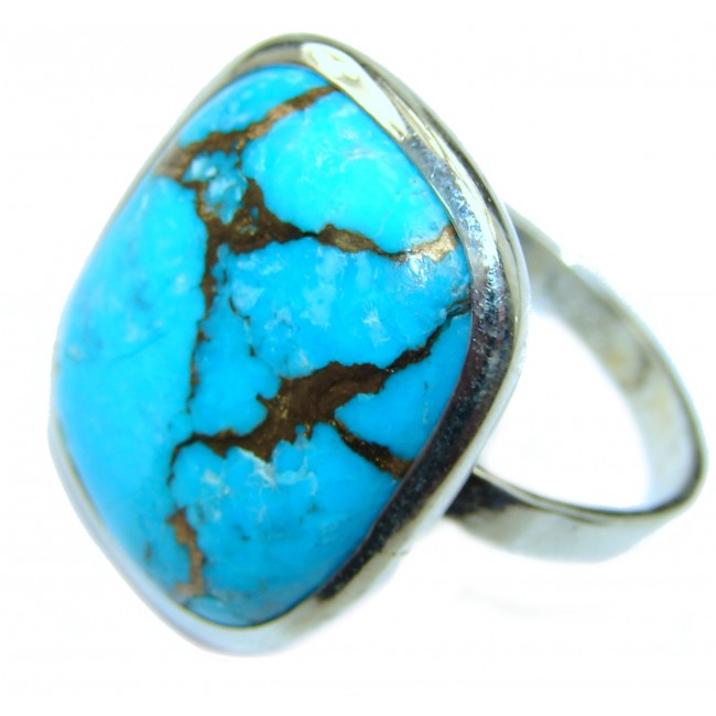 Copper Blue Turquoise .925 Sterling Silver handmade Ring s. 12