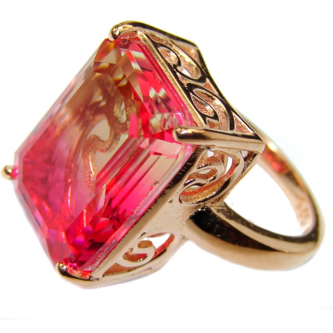 Genuine 25ct Pink Tourmaline color Topaz Rose Gold over .925 Sterling Silver handcrafted ring; s. 6 3/4