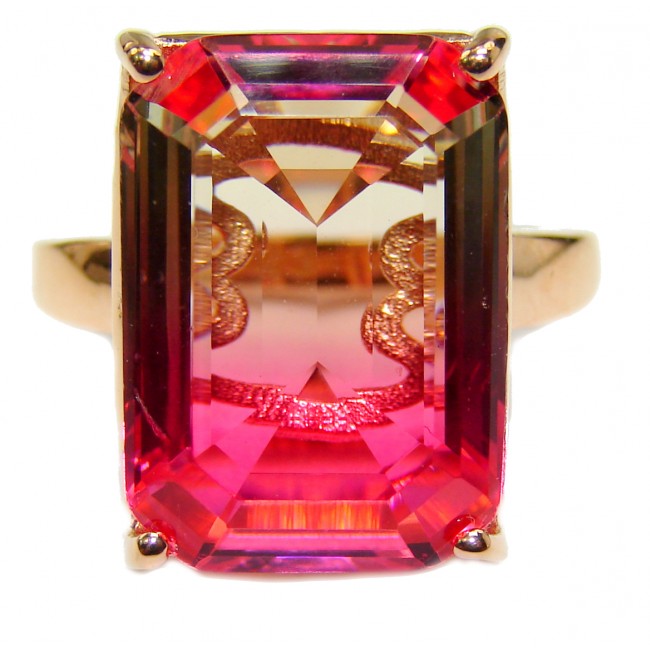 Genuine 25ct Pink Tourmaline color Topaz Rose Gold over .925 Sterling Silver handcrafted ring; s. 6 3/4