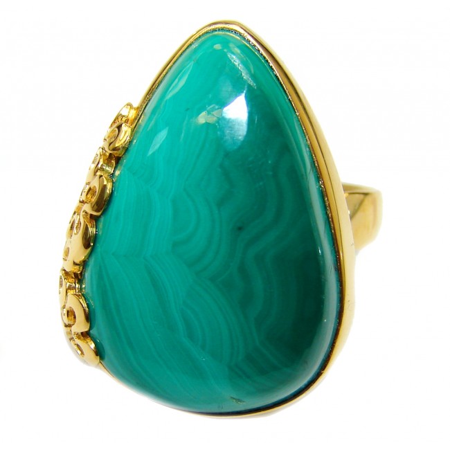 Natural Sublime quality Malachite 18K Gold over .925 Sterling Silver handcrafted ring size 7 adjustable