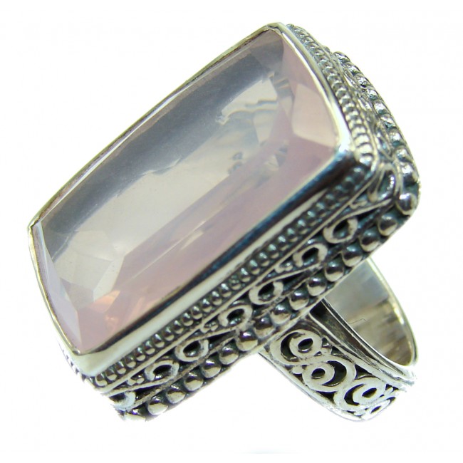 Gallery Piece 85ct. Natural Rose Quartz .925 Sterling Silver ring s. 6