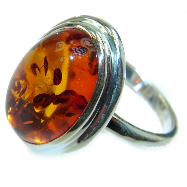 Excellent Brown Amber Sterling Silver Ring s. 8