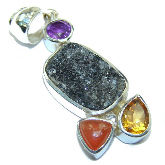 Huge Stardust Agate Druzy .925 Sterling Silver handcrafted Pendant