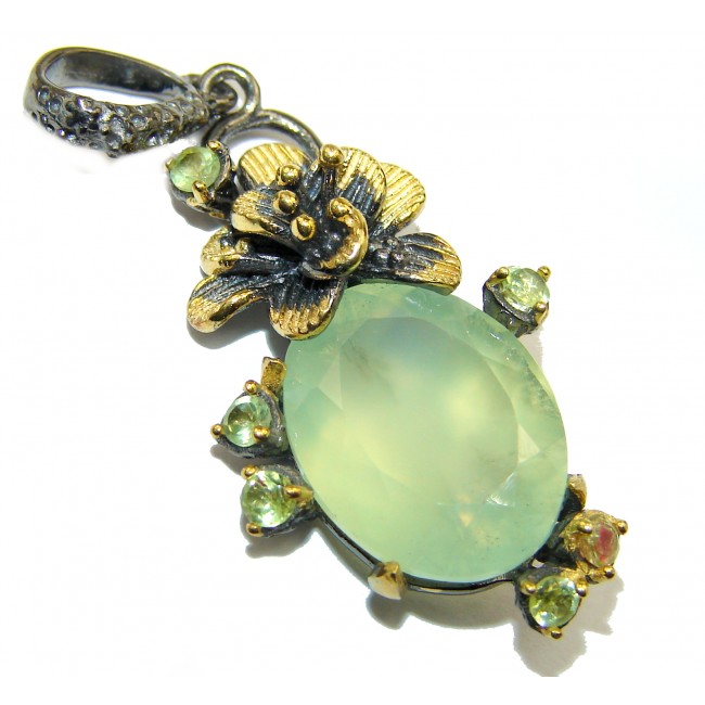 Pure Perfection Natural Moss Prehnite 18K Gold over .925 Sterling Silver handmade Pendant