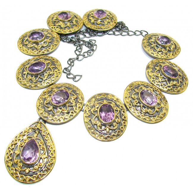 Artisan Master Piece genuine Amethyst 18K Gold over .925 Silver handcrafted Necklace
