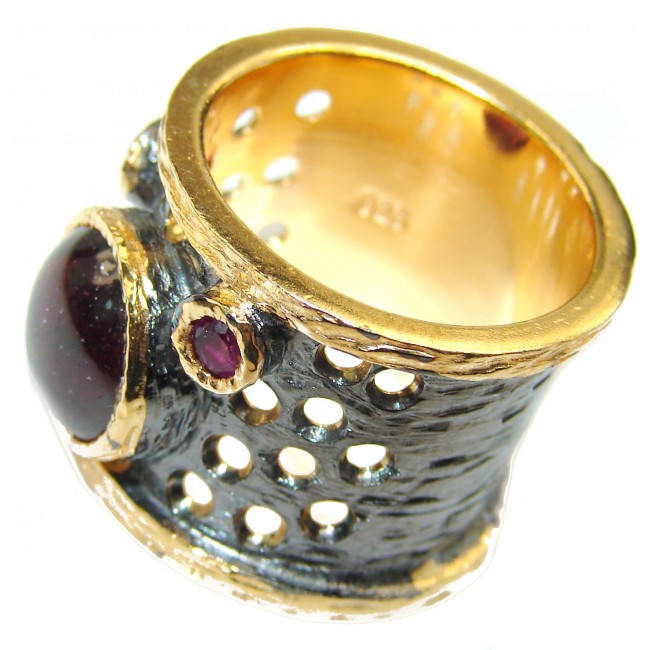 Genuine 28 ct Garnet 18ct Gold Rhodium over .925 Sterling Silver handmade Cocktail Ring s. 7