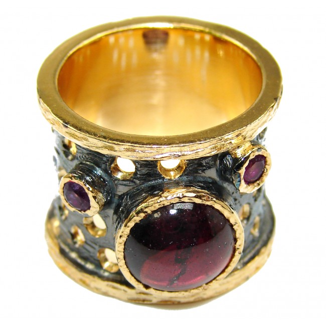 Genuine 28 ct Garnet 18ct Gold Rhodium over .925 Sterling Silver handmade Cocktail Ring s. 7