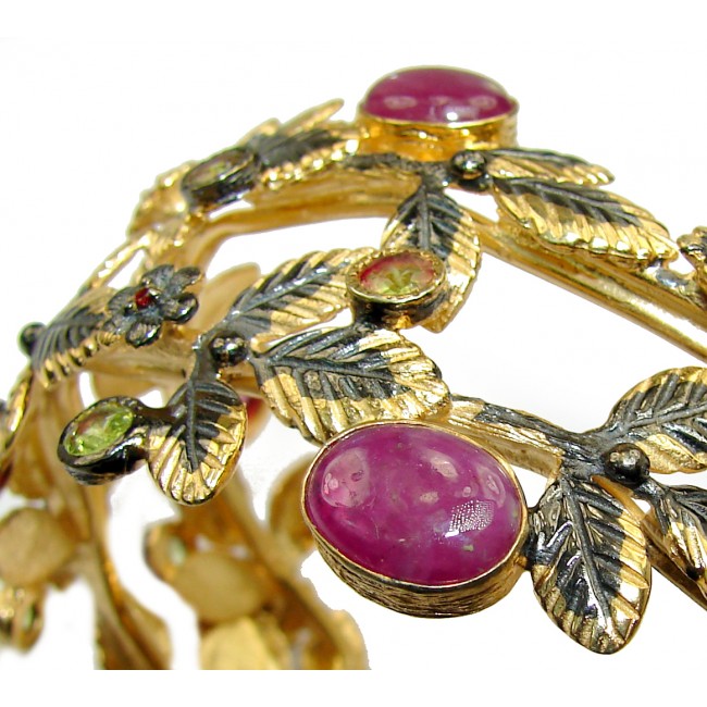 Big Dreamer Red Ruby 1K Gold over .925 Sterling Silver handcrafted Statement Bracelet / Cuff