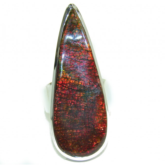 HUGE Pure Energy Genuine Canadian Ammolite .925 Sterling Silver handmade ring size 9