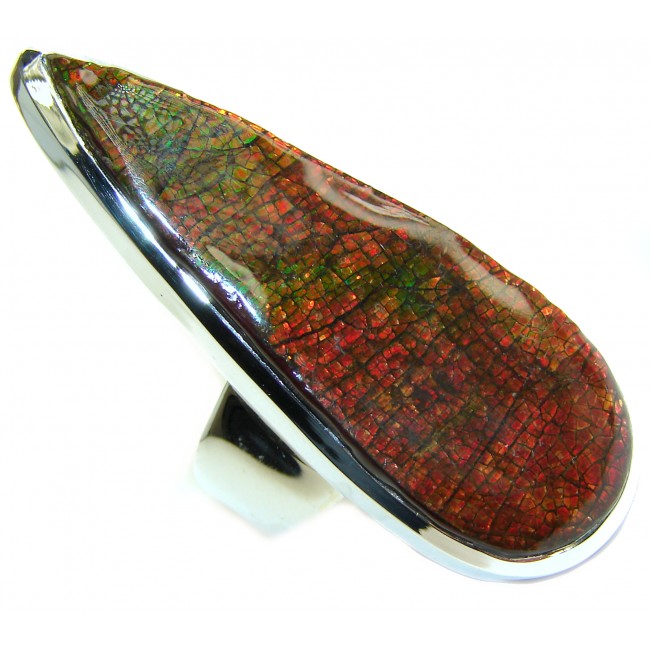 HUGE Pure Energy Genuine Canadian Ammolite .925 Sterling Silver handmade ring size 9