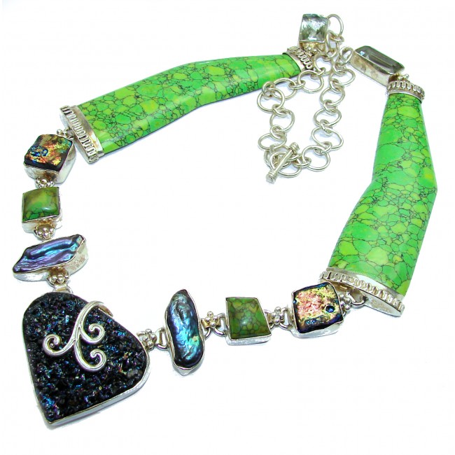 Amazing Huge Green Turquoise .925 Silver hancrafted necklace