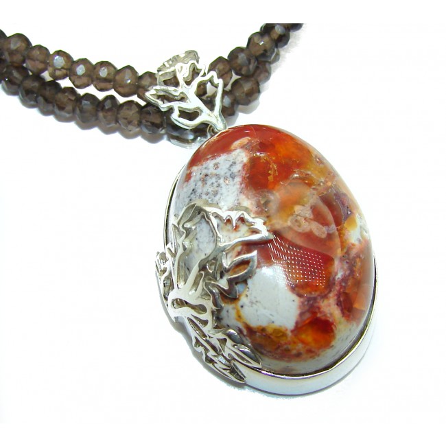 Incredible Treasure Mexican Fire Opal .925 Sterling Silver handmade Necklace