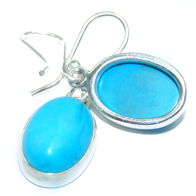Solid Blue Turquoise .925 Sterling Silver handcrafted earrings