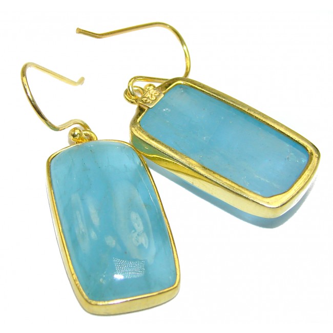 Simple Style genuine Aquamarine 18K Gold over .925 Sterling Silver handmade earrings