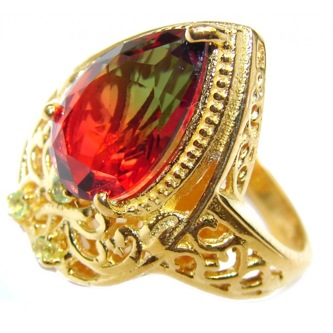 HUGE Top Quality Magic Volcanic Tourmaline Topaz 18K Gold over .925 Sterling Silver handcrafted Ring s. 7 1/4