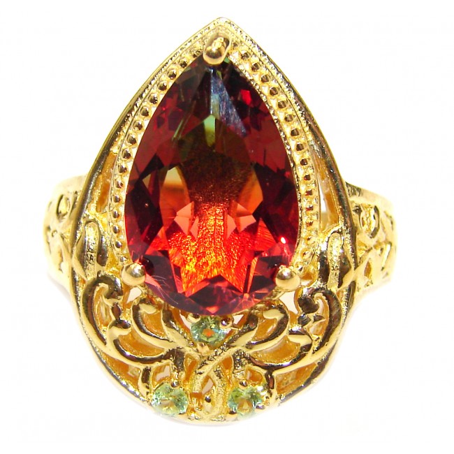 HUGE Top Quality Magic Volcanic Tourmaline Topaz 18K Gold over .925 Sterling Silver handcrafted Ring s. 7 1/4