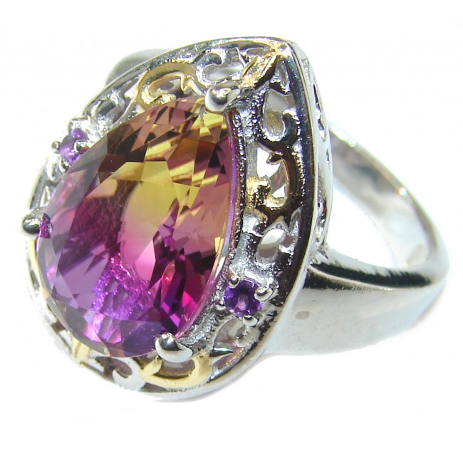 HUGE emerald cut Ametrine 18K Gold over .925 Sterling Silver handcrafted Ring s. 8