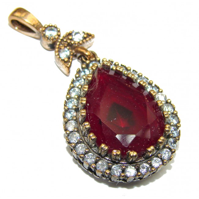Vintage Style created Ruby .925 Sterling Silver handmade Pendant