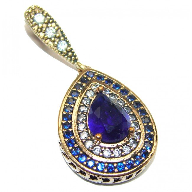 created Sapphire Gold over .925 Sterling Silver handmade Pendant