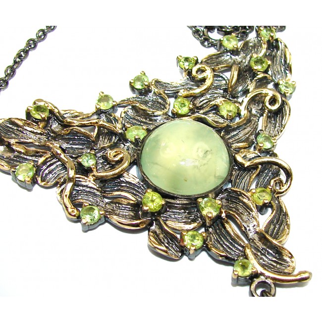 Magic Garden Genuine Moss Prehnite 18K Gold over .925 Sterling Silver handmade necklace